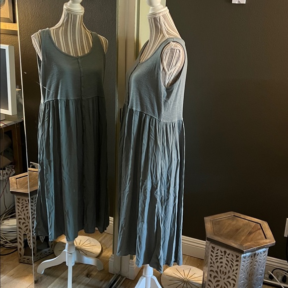 🛑 1 hour sale. New, Frye, Sage Green Button Front Sleeveless Dress w/Pockets L - Picture 4 of 9